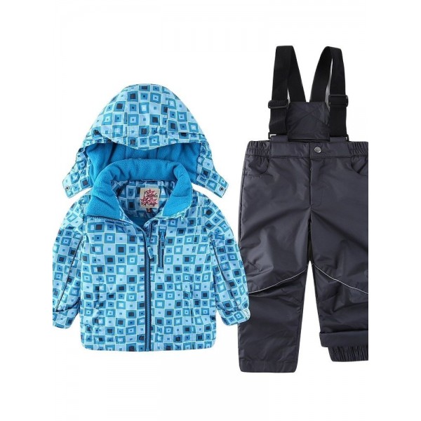 Winter snow suit ski outwear kids Boy girl Jacket pants with suspenders snow Overalls snowproof windproof 3-8 years old