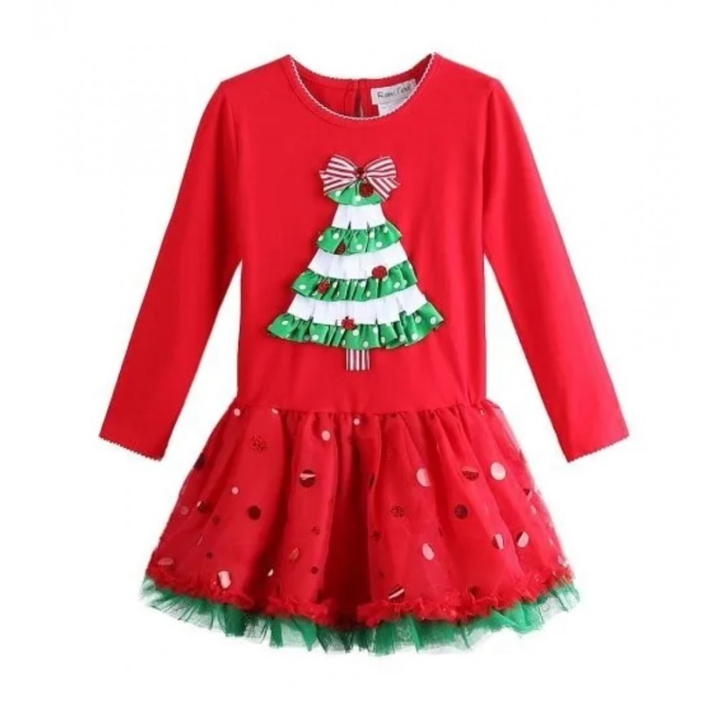 New year red dress for kids girl with tutu skirt Christmas tree décor 